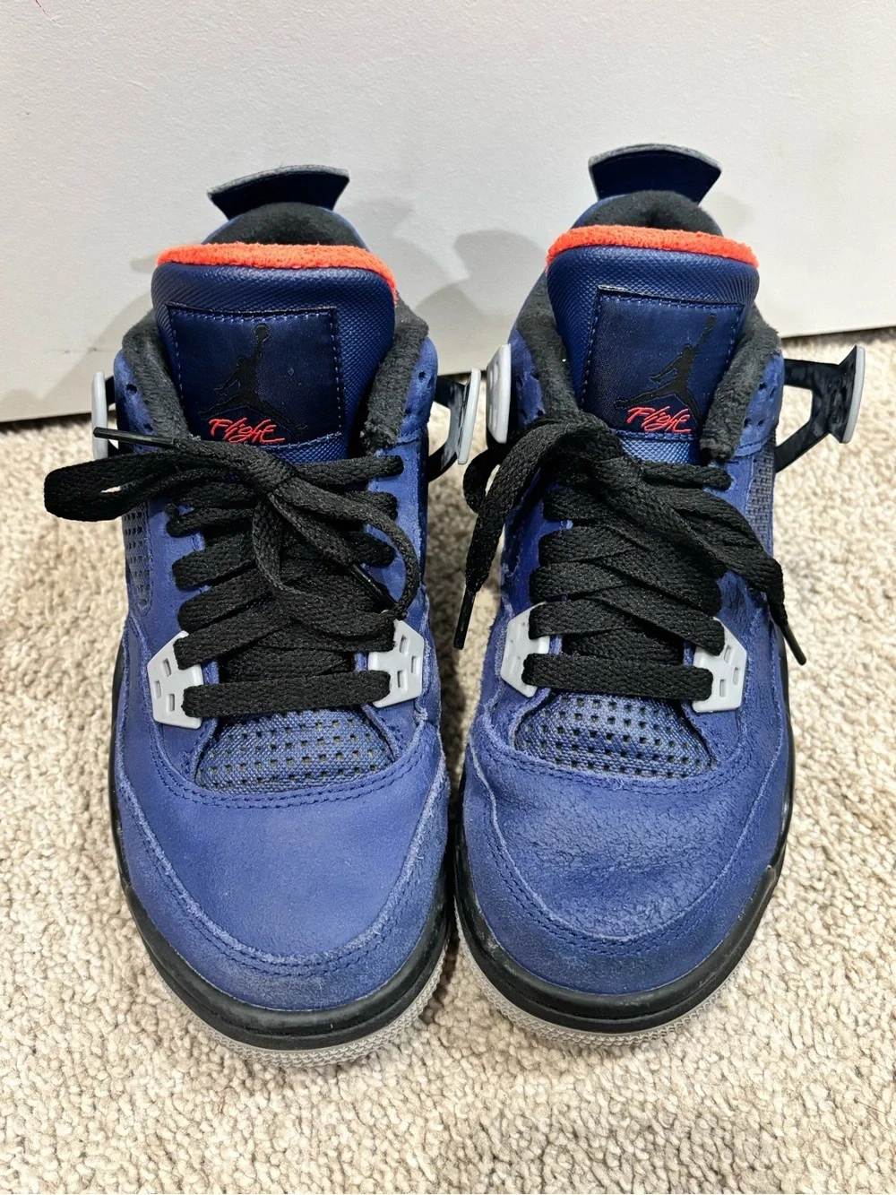 Jordan Kids Navy Blue and Black Sneakers with Orange Trim